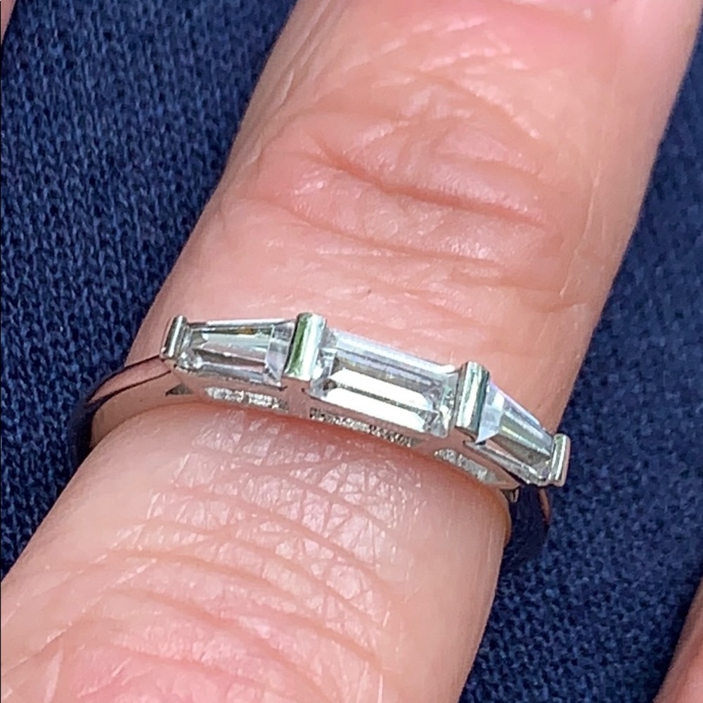 Sterling silver baguette style 3 stone CZ ring